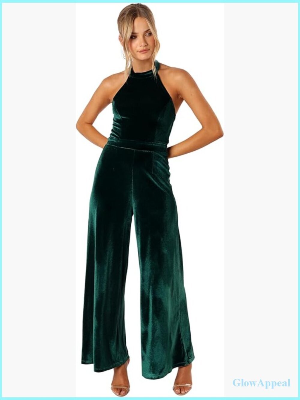 Velvet Halter Jumpsuit Relaxed Fit True to Size Invisible Zip